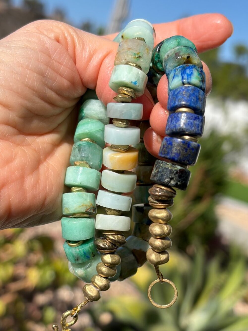 Chunky Chrysocolla necklace in beautiful green and blue beads, 17" long